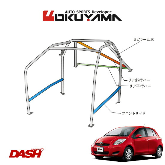 OKUYAMA オクヤマ DASH ロールバー スチール製 ヴィッツ NCP91 [10P/No.13/2名] ダッシュボード貫通タイプ ※個人宅への配送不可、送料注意｜オートクラフト