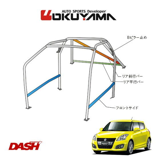 OKUYAMA オクヤマ DASH ロールバー スチール製 スイフトスポーツ ZC32S [10P/No.13/2名] ダッシュボード貫通タイプ ※個人宅への配送不可、送料注意｜オートクラフト