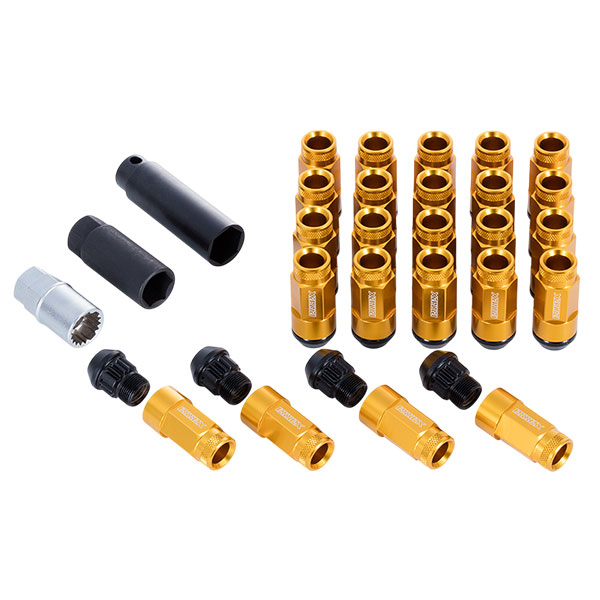 CRS ESSEX M12×P1.5 2ピースシェルナット ミドル/ローレット 5穴 20本入 ゴールド 沖縄・離島は要確認|オートクラフト