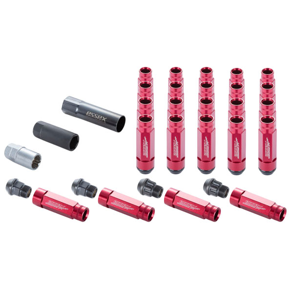 CRS ESSEX M12&times;P1.5 2ピースシェルナット ロング/ローレット 5穴 20本入 レッド 沖縄・離島は要確認｜オートクラフト