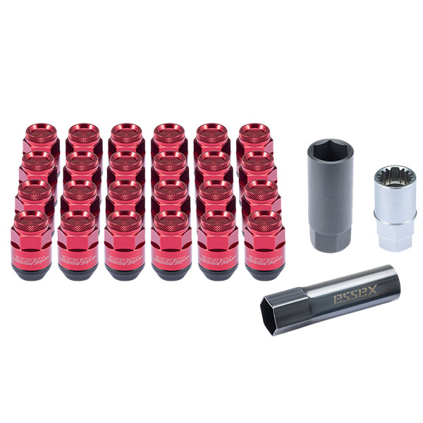 CRS ESSEX M12&times;P1.5 2ピースシェルナット ショート/ローレット 5穴 20本入 レッド 沖縄・離島は要確認｜オートクラフト