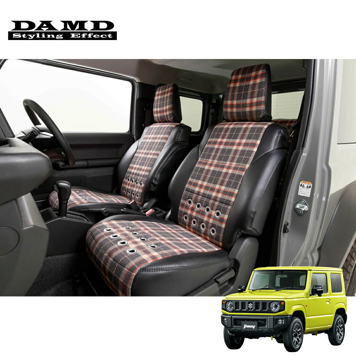 DAMD ダムド シートカバー little D. GRAY×CHECKERED ジムニー JB64W 2018.7~ 1-4型 離島は要確認|オートクラフト