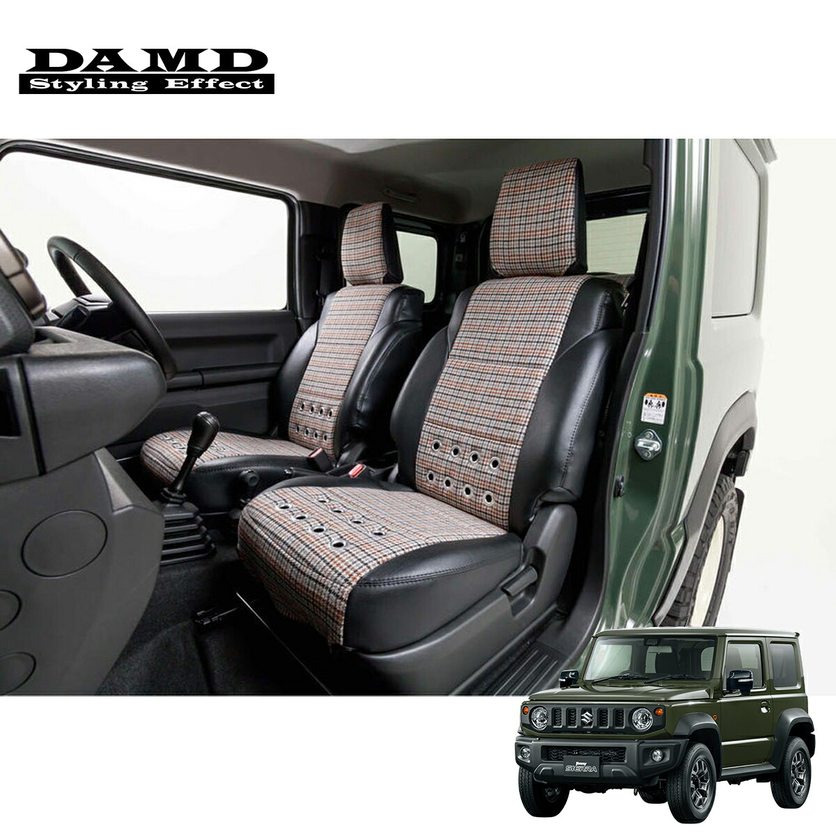 DAMD ダムド シートカバー little D. BEIGE×HOUNDSTOOTH ジムニーシエラ JB74W 2018.7～ 1-4型 離島は要確認