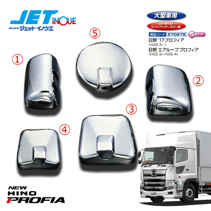 Jetinoue 年間定番 ジェットイノウエ ミラーカバーセット Hino 大型 H29 5 17プロフィア ヒーター付サイドアンダーミラー車 ハイグレード車不可