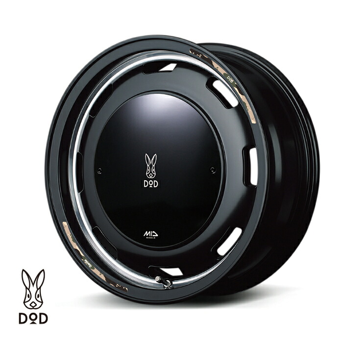 MID WHEELS X DOD ウシャリントバリ アルミホイール4本セット 14x4.5J 4H PCD100 +45 (ウシャリントバリ SBP Semi Gloss Black/Rim)｜オートクラフト