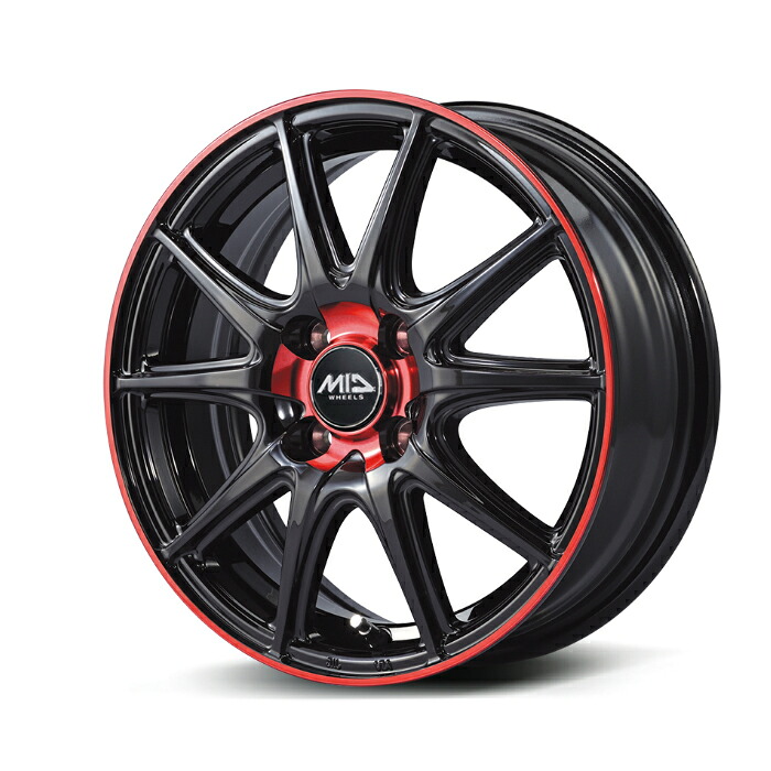 MID WHEELS GR VOLT アルミホイール1本 16x6.0J 4H PCD100 +43 (ジーアールボルト レッドフレアブラック) 4本購入で送料無料｜オートクラフト