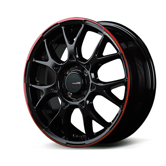 MID Racing R27 アルミホイール4本セット 16x6.0J 4H PCD100 +43 (アールニーナナ ブラック/リムレッドライン)|オートクラフト