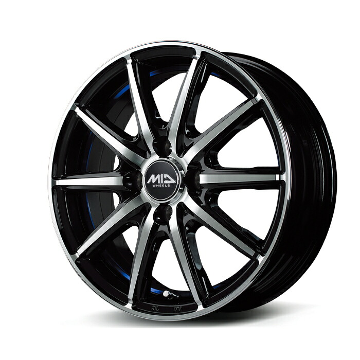 MID WHEELS SX-2 アルミホイール4本セット 14x4.5J 4H PCD100 +45 (エスエックスツー BLUE ブラックポリッシュ+アンダーカットブルークリア)|オートクラフト