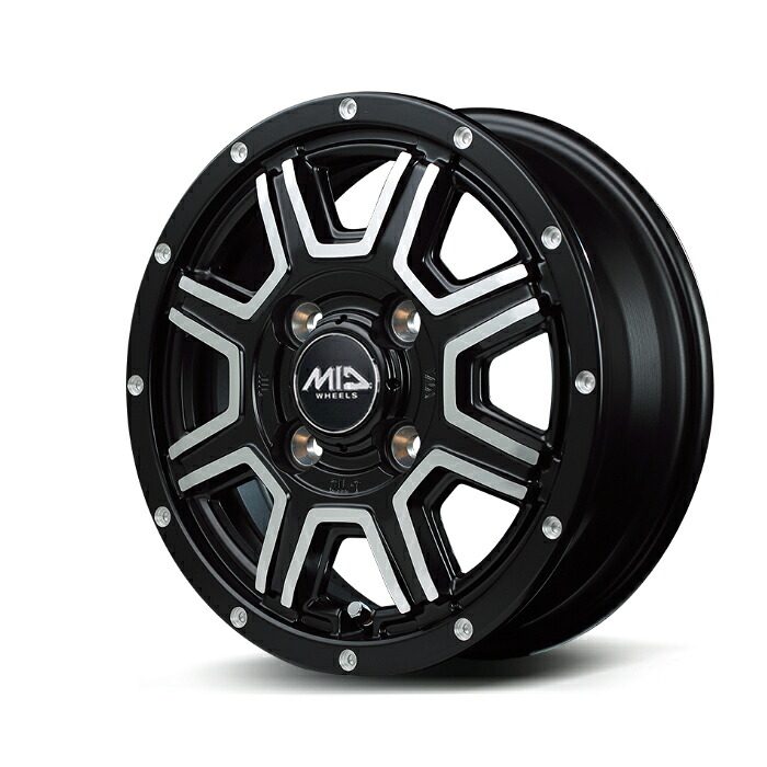MID WHEELS WF-8 アルミホイール1本 14x4.5J 4H PCD100 +43 (ダブルエフエイト Dセミグロスブラック+ディスクポリッシュ) WF8 4本購入で送料無料|オートクラフト