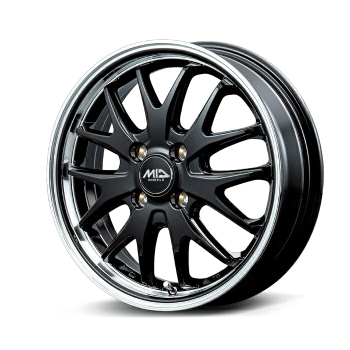 MID WHEELS EXE7 アルミホイール1本 14x4.5J 4H PCD100 +45 (エグゼセブン グロスブラック/ラインポリッシュ) 4本購入で送料無料|オートクラフト