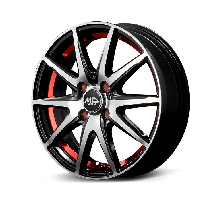 MID WHEELS RX02 アルミホイール4本セット 14x4.5J 4H PCD100 +45 (アールエックスゼロツー ブラックポリッシュ/アンダーカットレッド) RX-02｜オートクラフト