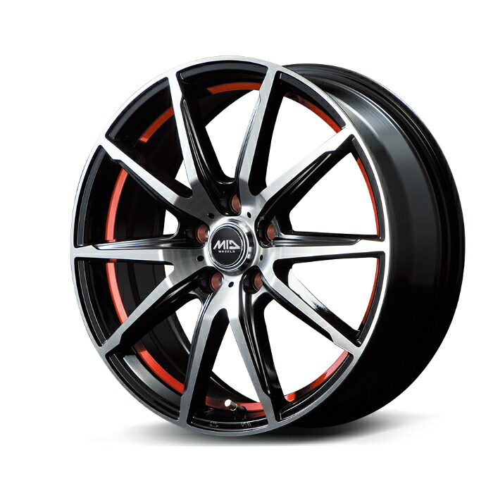 MID WHEELS RX02 アルミホイール1本 18x8.0J 5H PCD114.3 +45 (アールエックスゼロツー ブラックポリッシュ/アンダーカットレッド) RX-02 4本購入で送料無料|オートクラフト