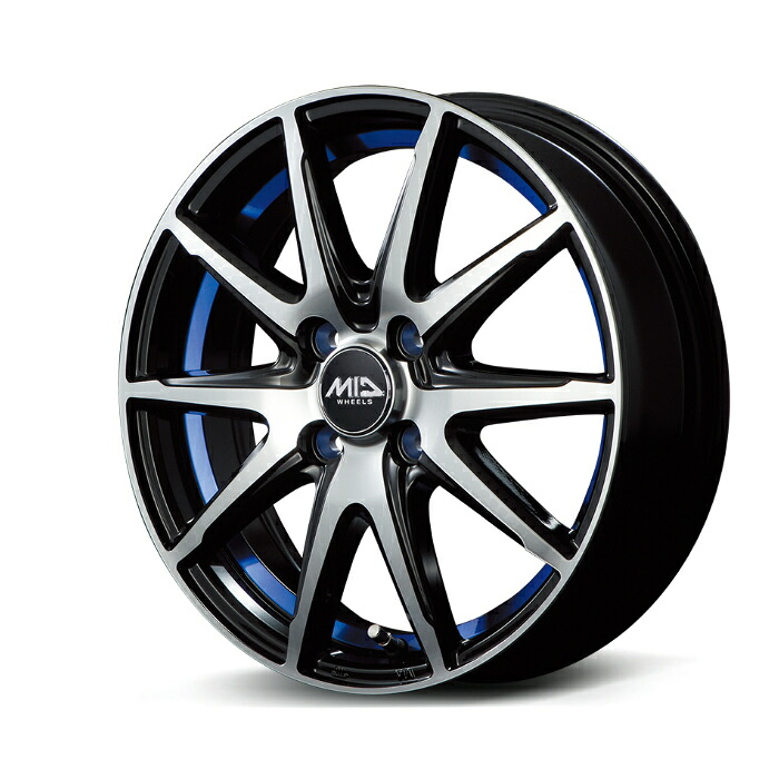 MID WHEELS RX02 アルミホイール4本セット 14x4.5J 4H PCD100 +45 (アールエックスゼロツー ブラックポリッシュ/アンダーカットブルー) RX-02｜オートクラフト