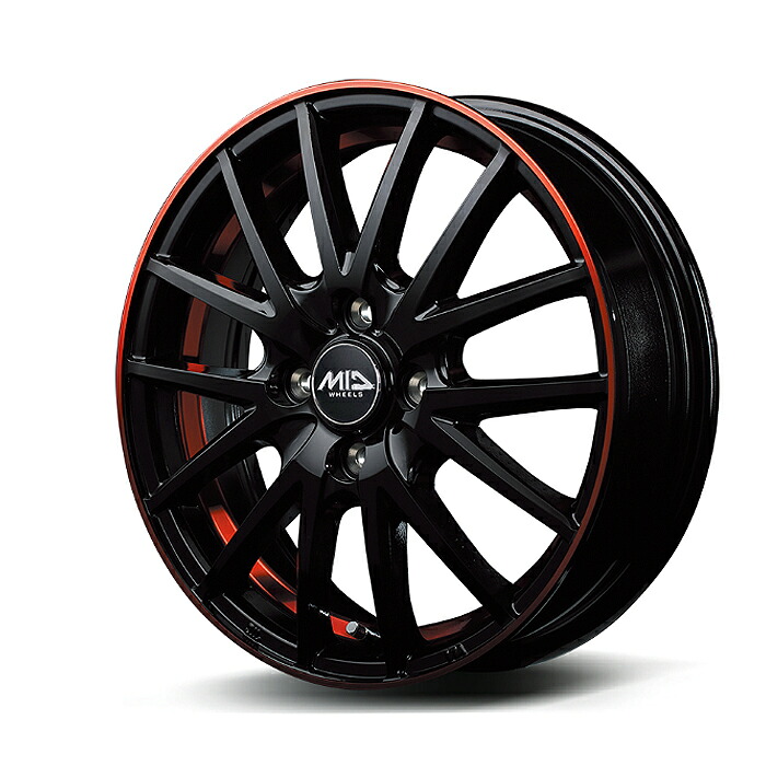 MID WHEELS RX27 アルミホイール1本 12x4.0B 4H PCD100 +42 (アールエックスニーナナ ブラック/リム&アンダーカットポリッシュ+レッドクリアー) 4本購入で送料無料|オートクラフト