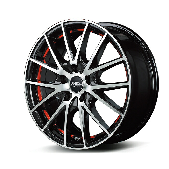 MID WHEELS RX27 アルミホイール4本セット 14x4.5J 4H PCD100 +45 (アールエックスニーナナ ブラックメタリックポリッシュ+アンダーカットレッドクリアー)｜オートクラフト