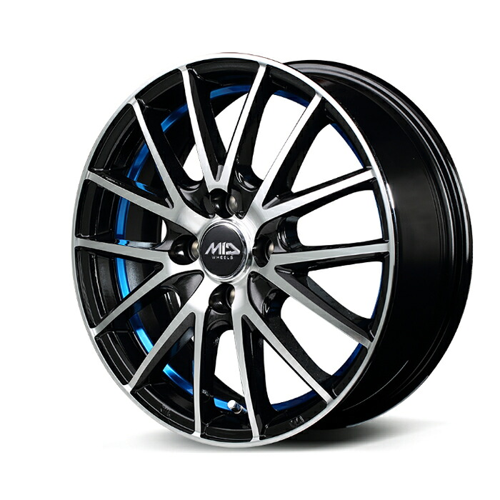 MID WHEELS RX27 アルミホイール4本セット 14x4.5J 4H PCD100 +45 (アールエックスニーナナ ブラックメタリックポリッシュ+アンダーカットブルークリアー)|オートクラフト
