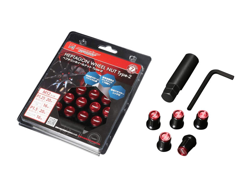 Monster Sport モンスタースポーツ ヘプタゴンホイールナットType-2 M12&times;P1.5 16個[B-16] レッド｜オートクラフト