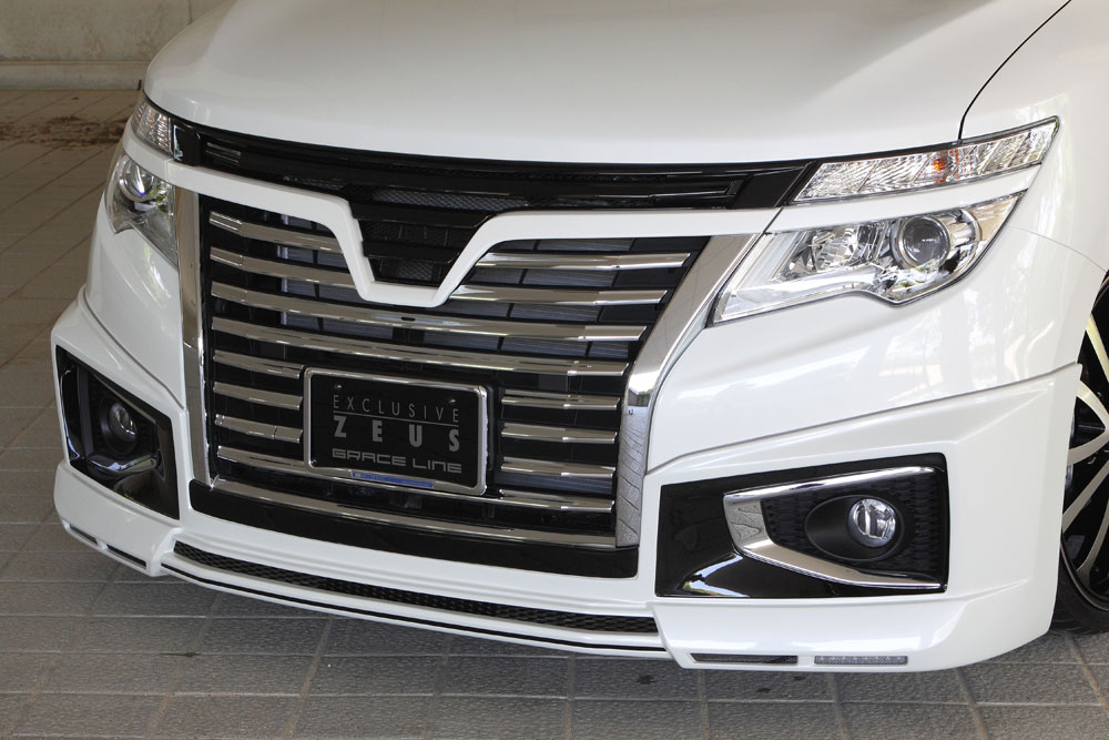 M'z SPEED フロントハーフスポイラー ブリリアントホワイトパール (QAB) FRP エルグランド PE52 PNE52 TE52 TNE52 H26.4～R2.9 ハイウェイスター MC後 グレースライン 3082