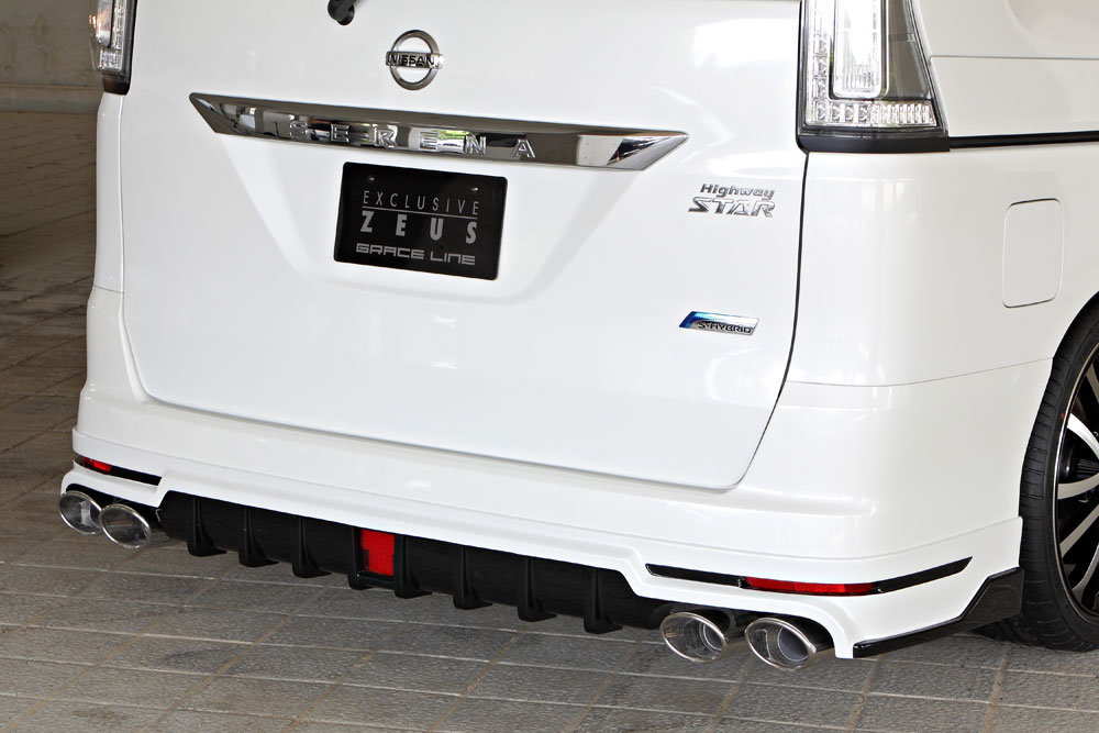 M'z SPEED リアアンダースポイラー(マフラー4本出し用) ダイヤモンドブラック (G41) FRP セレナ FNC26 FNPC26 FPC26 HFC26 H25.12~H28.7 ハイウェイスター MC後 グレースライン 3152|オートクラフト