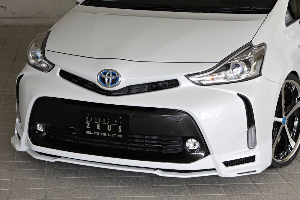 M'z SPEED フロントハーフスポイラー ホワイトパールクリスタルシャイン (070) FRP プリウスα ZVW40W ZVW41W H26.11～R3.3 MC後 グラマラスライン 1381｜オートクラフト