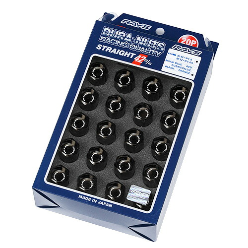 RAYS レイズ ジュラルミンロック＆ナット M12×P1.25 L42 ブラック ストレートタイプ (5H用 20本) 19HEXナット16個＋ロックナット4個、アダプター