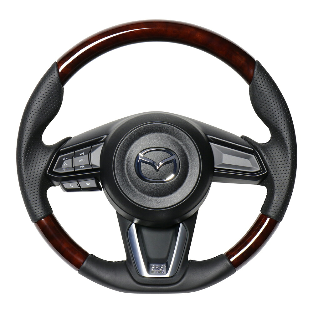 REAL レアル ステアリング ブラウンウッド (ブラックユーロステッチ) MAZDA2 DJ5AS DJ5FS DJLAS DJLFS 2019年9月～