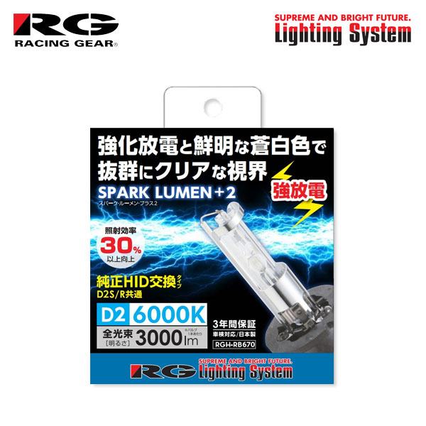 RG レーシングギア 純正交換HIDバルブ ヘッドライト ロービーム用 D2R 6000K ホワイト ムーヴ L150S L160S H16.12～H18.9 カスタム 純正HB3/D2R/H8
