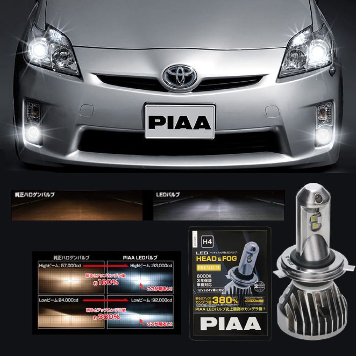 PIAA ヘッド&フォグ用LEDバルブ 放熱ファンタイプ 6000K H4 LEH120｜オートバックス店