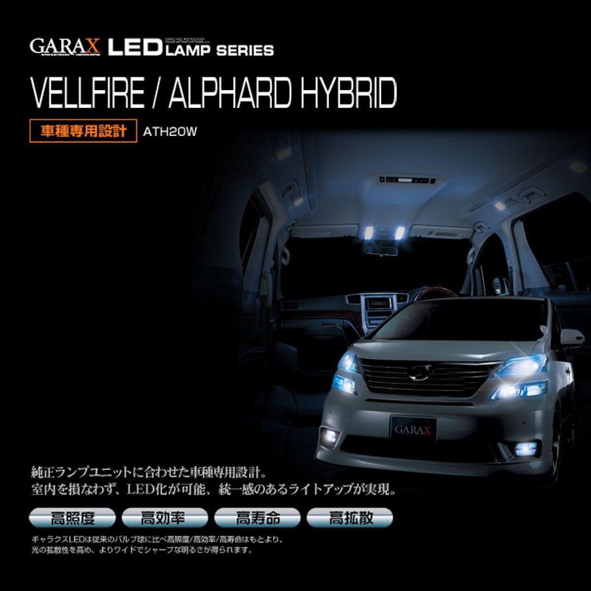 GARAX(ギャラクス) LED ルームランプセット スーパーシャインバージョン 『トヨタ ヴェルファイア／アルファードハイブリッド ATH20W』