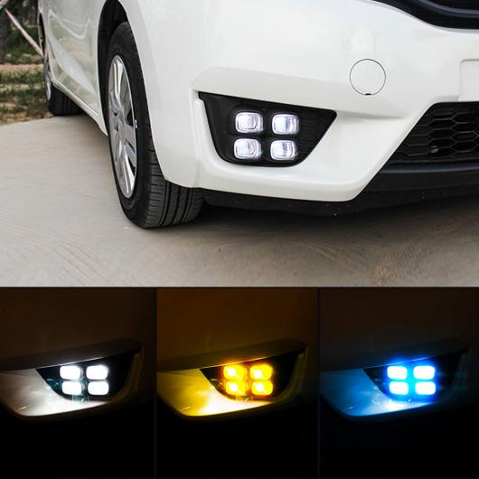 デイタイムランニングライト DRL フィット 2014 2015 2016 左右フォグライト カバー ホワイト イエロー カラー ターニング ブルーナイトライト B-white and yellow AL-BB-1377 AL Car plating parts|オートパーツエージェンシー
