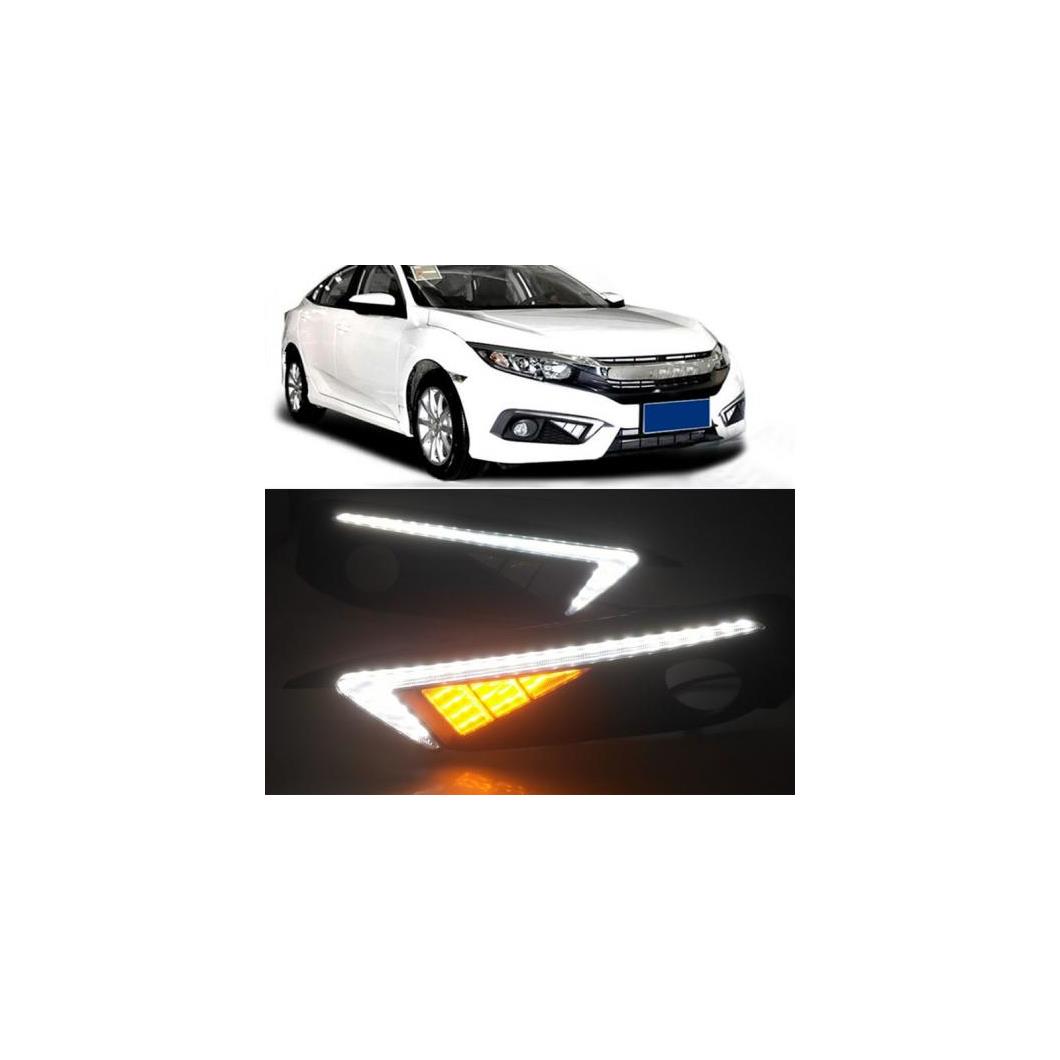 DRL LED ホンダ シビック 10th 2016 2017 2018 日中走行 ライトライト ホール アクセサリ 2ピースセット AL-BB-1432 AL Car plating parts