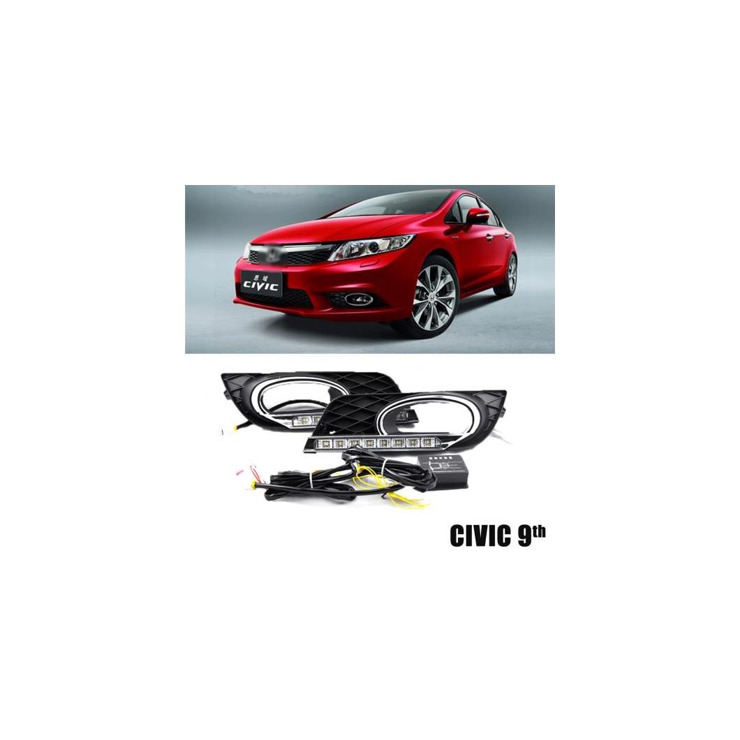 LED デイタイムランニングライト DRL ターニング シグナル スタイルリレー 12V ホンダ シビック カバー 9TH 2012 2013 ホワイト AL-BB-1457 AL Car plating parts