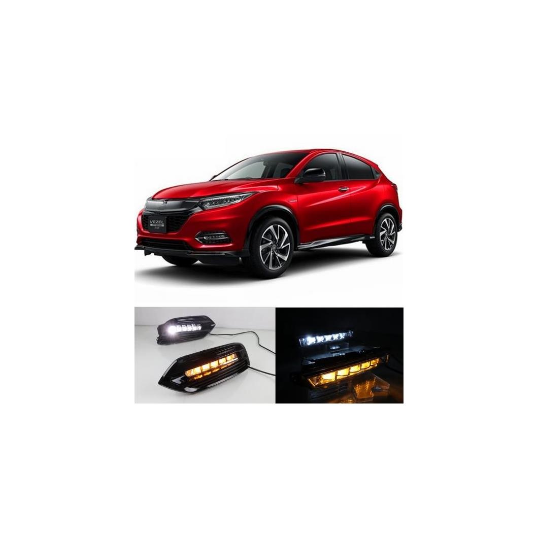2個 LED ホンダ HRV HR-V ヴェゼル 2019 イエロー カラーターンシグナル機能 12V DRL フォグランプ 装飾 White and Yellow AL-BB-1598 AL Car plating parts