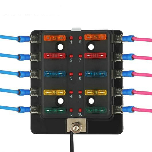 10 ウェイ ブレードヒューズ ホルダー ボックス LED ライト 12-32 ボルト回路キャラバン トラック 車 + ヒューズ 端子 5A 10A 15A 20A 30A タイプ001 AL-BB-7224 AL Car parts