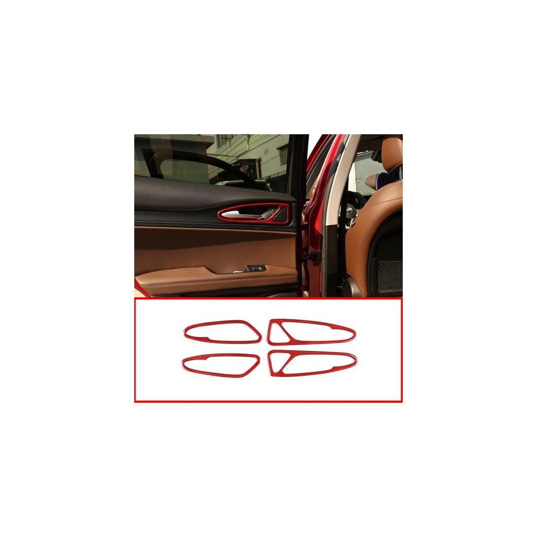 アルファロメオ STELVIO 2017-2019 カーボンファイバー 内装ドアハンドルフレーム トリム 選べる2バリエーション Carbon Fiber・Red AL-DD-4149 AL Interior parts for cars
