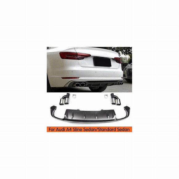 車用外装パーツ リア リップ スポイラー PP ABS バンパー ディフューザー エキゾースト エンド パイプ 適用: アウディ A4 スタンダード Sライン 2017 2018 グレー AL-DD-8754 AL Exterior parts for cars