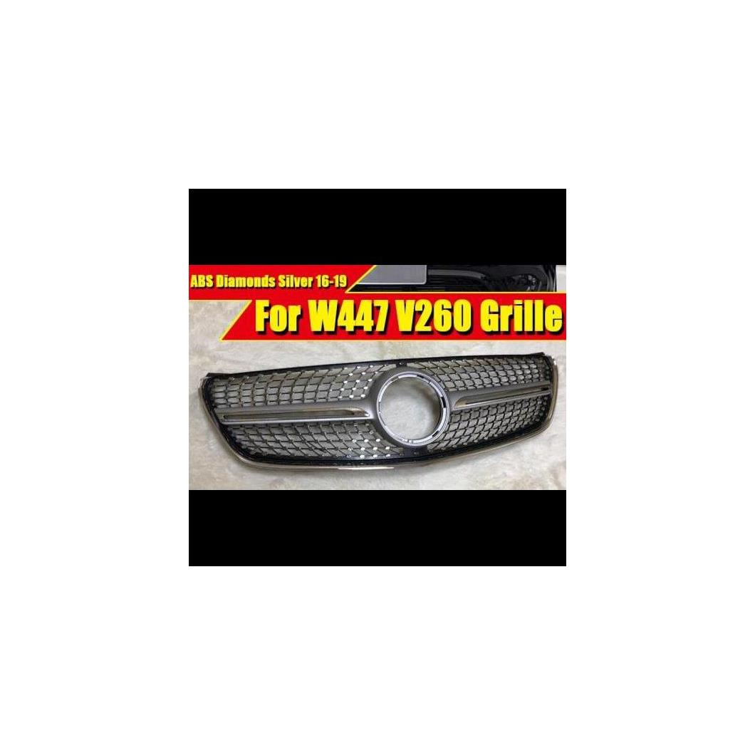 車用外装パーツ 適用: メルセデス MB W447 ヴィト V250 V260 フロント バンパー ダイヤモンド グリッド グリル ABS 光沢 シルバー カメラホールなし アドオン スタイル 16-19 タイプ001 AL-EE-0358 AL Exterior parts for cars