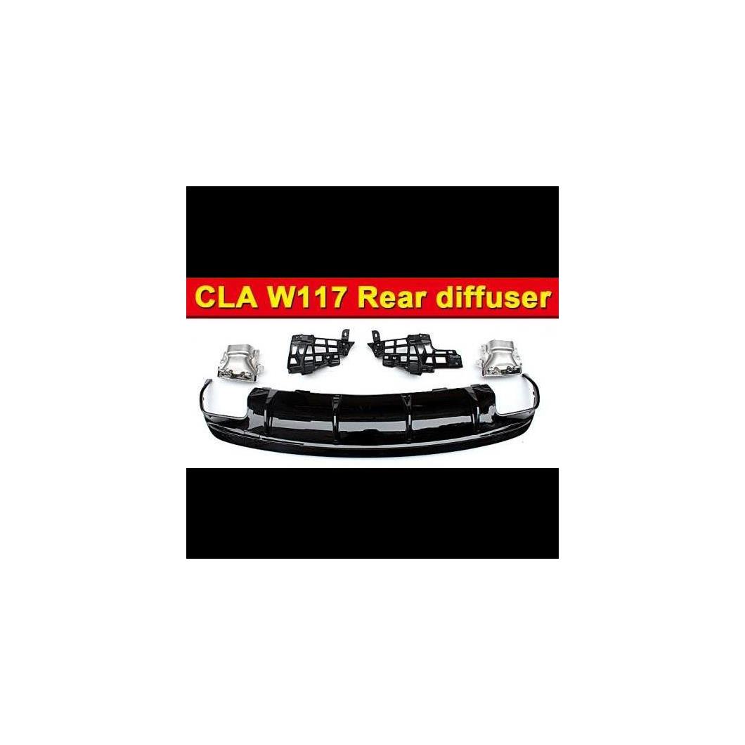車用外装パーツ 適用: メルセデス CLA W117 スポーツ リア バンパー ディフューザー 光沢ブラック + 4本出し 合金 エキゾースト チップ アドオン スタイル CLA45 16- タイプ001 AL-EE-0942 AL Exterior parts for cars｜オートパーツエージェンシー