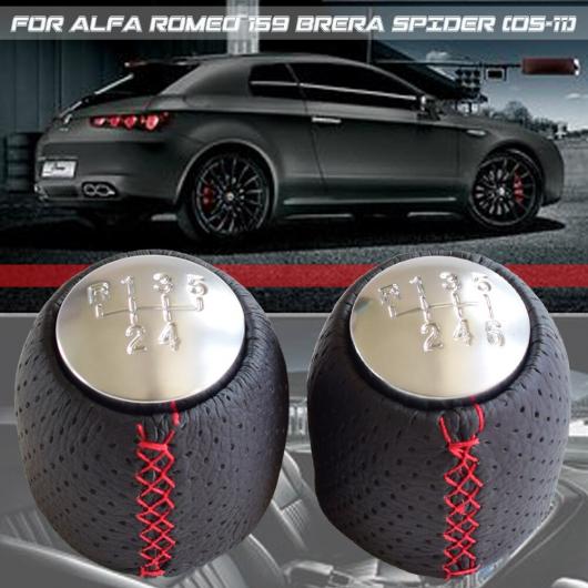 ブラック/レッド ライン マニュアル ギア シフト ノブ スティック シフター 適用: アルファロメオ 159 ブレラ スパイダー 2005-2011 レザー ブラック～グレー AL-EE-3931 AL Car parts