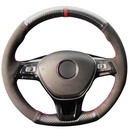 ステアリングホイールカバー 編み上げタイプ カーボンファイバー レザー ブラックスウェード レッドマーカー 適用: フォルクスワーゲン VW ゴルフ 7 MK7 ポロ ジェッタ パサート B8 ブラック AL-FF-0451 AL Interior parts for cars