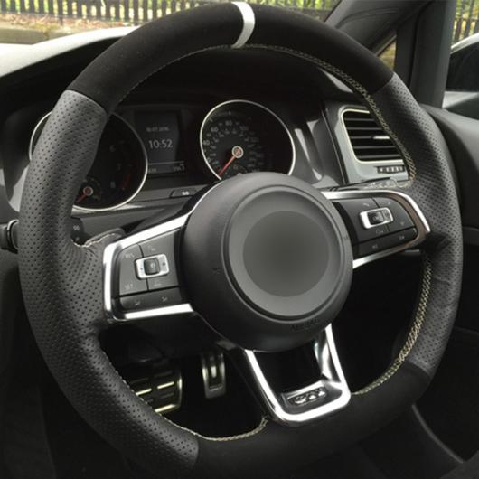 ステアリングホイールカバー 編み上げタイプ ブラック レザー スウェード 適用: フォルクスワーゲン ゴルフ 7 GTI ゴルフ R MK7 VW ポロ GTI ホワイト マーカー 糸 AL-FF-0694 AL Interior parts for cars