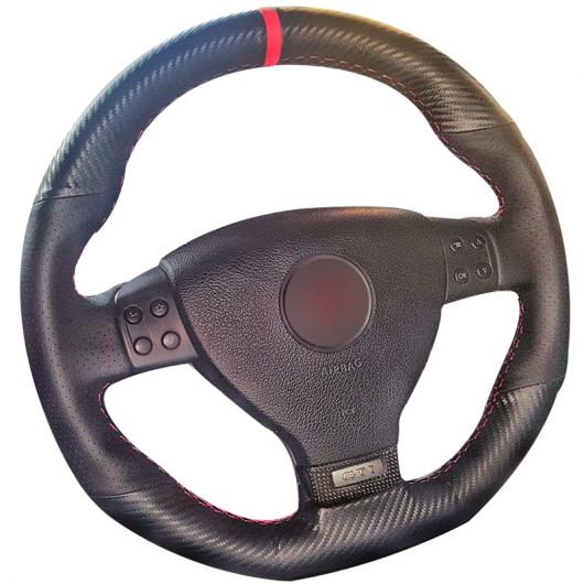 ステアリングホイールカバー 編み上げタイプ カーボンファイバー レザー ブラック レザー 適用: フォルクスワーゲン ゴルフ 5 MK5 GTI VW ゴルフ 5 R32 パサート R GT 2005 レッド マーカー 糸 AL-FF-0695 AL Interior parts for cars