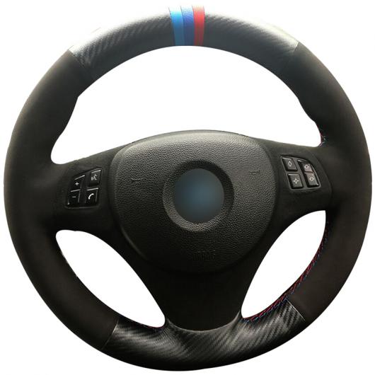 ステアリングホイールカバー 編み上げタイプ カーボンファイバー レザー ブラックスウェード 適用: BMW E90 320I 325I 330I 335I E87 120I 130I 120D ブラック 糸~レッド ブルー 糸 AL-FF-0524 AL Interior parts for cars|オートパーツエージェンシー