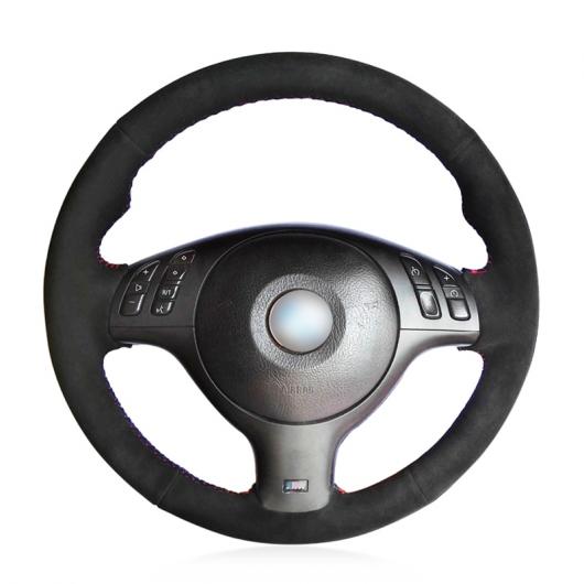 ステアリングホイールカバー 編み上げタイプ ブラックスウェード ラップ 適用: BMW E46 E39 330I 540I 525I 530I 330CI M3 2001-2003 ブラック 糸・レッド ブルー 糸 AL-FF-0537 AL Interior parts for cars