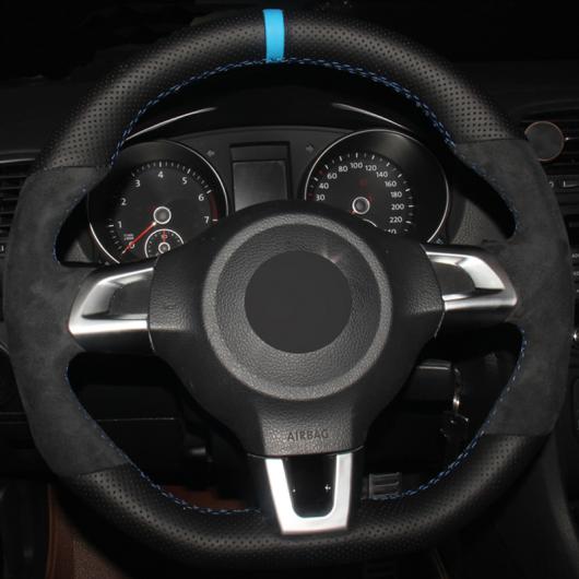 ステアリングホイールカバー 編み上げタイプ スウェード レザー 適用: フォルクスワーゲン ゴルフ 6 GTI MK6 VW パサート CC R-LINE 2010 ポロ GTI シロッコ レッド マーカー 糸・ブルー マーカー 糸 AL-FF-0612 AL Interior parts forその他