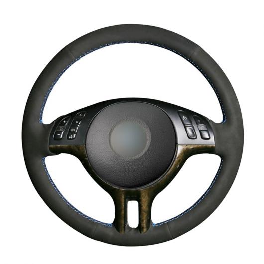 ステアリングホイールカバー 編み上げタイプ ブラックスウェード 適用: BMW 3シリーズ E46 2000-2005 5シリーズ E39 2000-2003 E53 X5 1999-2003 Z3 ブラック 糸～ブルー 糸 AL-FF-0690 AL Interior parts for cars