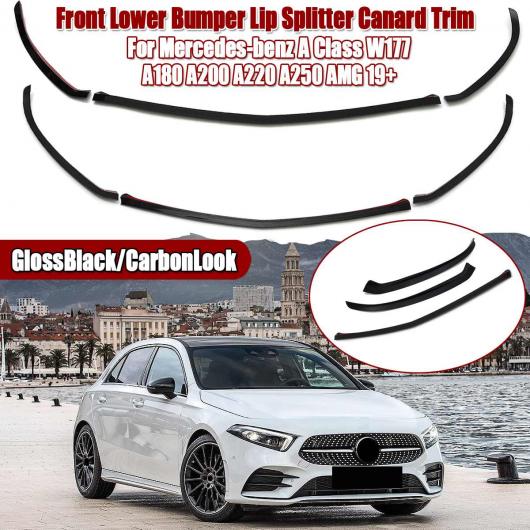 3ピース フロント ロワー バンパー リップ スプリッタ カナード トリム 適用: メルセデスベンツ/MERCEDES BENZ A クラス W177 A180 A200 A220 A250 グロスブラック・カーボン調 AL-II-0294 AL Exterior parts for cars