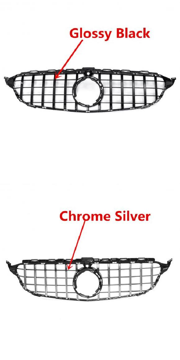 W205 グリル GTR GT ブラック/クローム フロント カメラ 適用: メルセデス ベンツ C クラス W205 C300 C250 C43 AMG 2019 ブラック・シルバー AL-II-3771 AL Exterior parts for cars