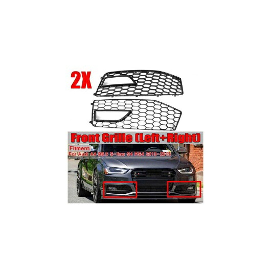 2ピース フロント バンパー メッシュ グリル フォグランプ カバー トリム 適用:アウディ/AUDI A4 B8.5 S ライン S4 2013 2014 2015 AL-II-3752 AL Exterior parts for cars
