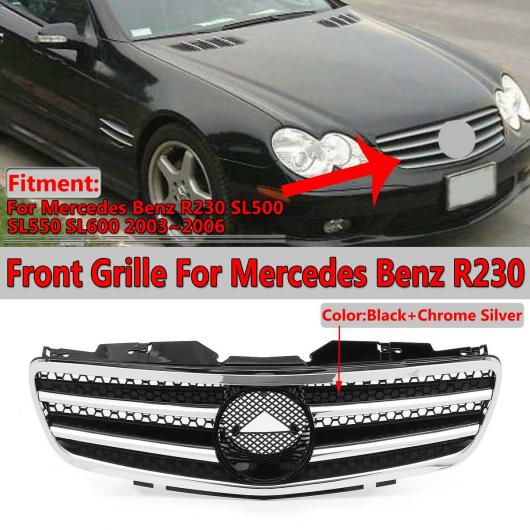 クローム シルバー フロント バンパー グリル 適用: メルセデス ベンツ SL クラス R230 SL500 SL550 SL600 2003 2004 2005 2006 AL-II-3989 AL Exterior parts for cars